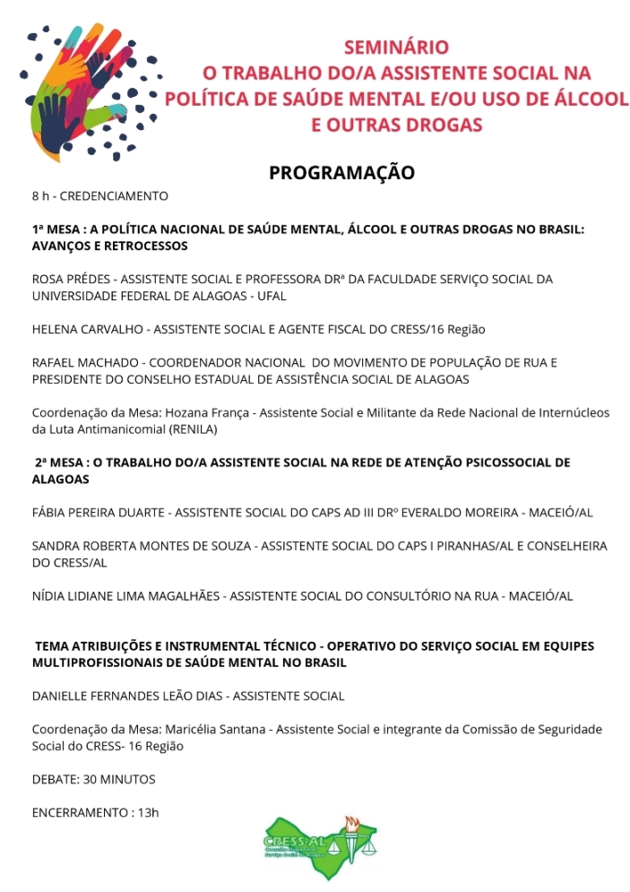 19/04 - O trabalho da assistente social na política de drogas e saúde  mental - CRESS