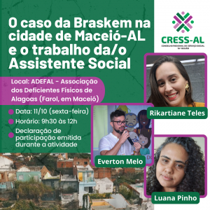 COFI do CRESS-Alagoas realiza atividade para discutir o caso Braskem em Maceió-AL e o trabalho da/do assistente social