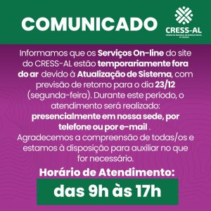 Atenção, Assistentes Sociais: Comunicado Serviços On-line