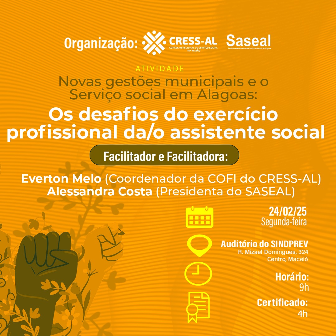 Atividade debate os Desafios do Serviço Social nas Novas Gestões Municipais em Alagoas