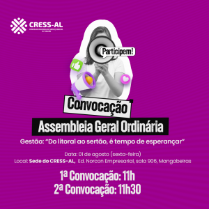 CRESS Alagoas convoca Assembleia Geral Ordinária