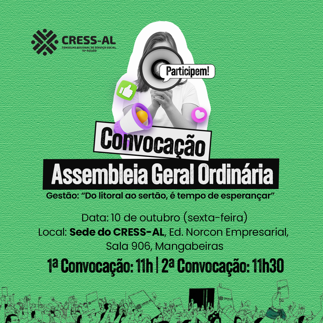 CRESS Alagoas convoca Assembleia Geral Ordinária