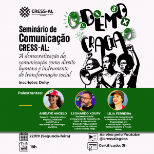 CRESS-AL realiza seminário on-line sobre democratização da comunicação como direito humano