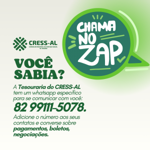 Tesouraria do CRESS-AL agora tem um canal direto de comunicação com você pelo WhatsApp