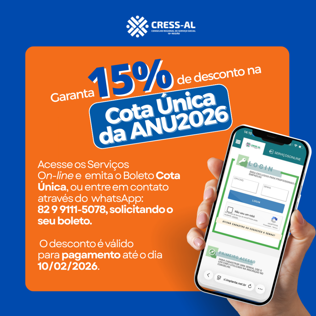 Garanta 15% de desconto na Cota Única da Anuidade 2026