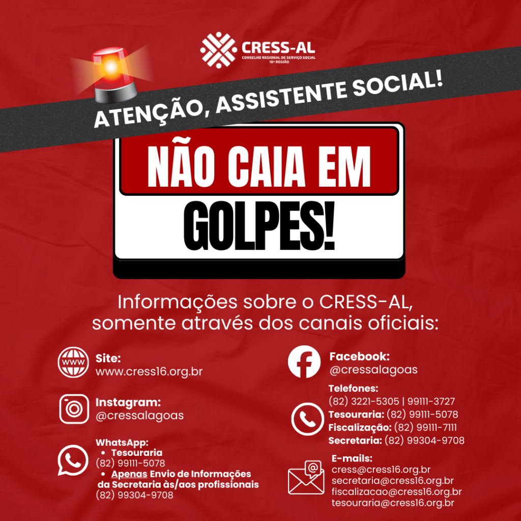 Assistente social, CRESS-AL alerta: não caia em golpes