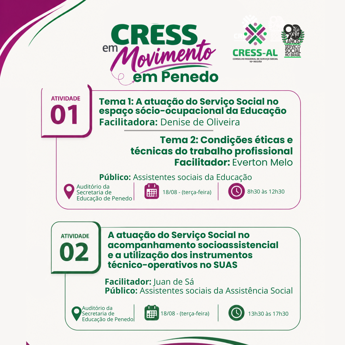 CRESS em Movimento promove formação para assistentes sociais de Penedo