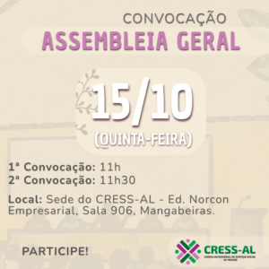CRESS Alagoas convoca Assembleia Geral Ordinária